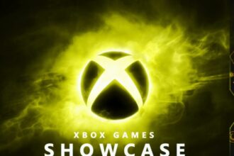 Custom Cinesist featured image for the Xbox Games Showcase 2025, showing a glowing yellow Xbox logo, event title, and the Cinesist mask logo, symbolizing caution.
