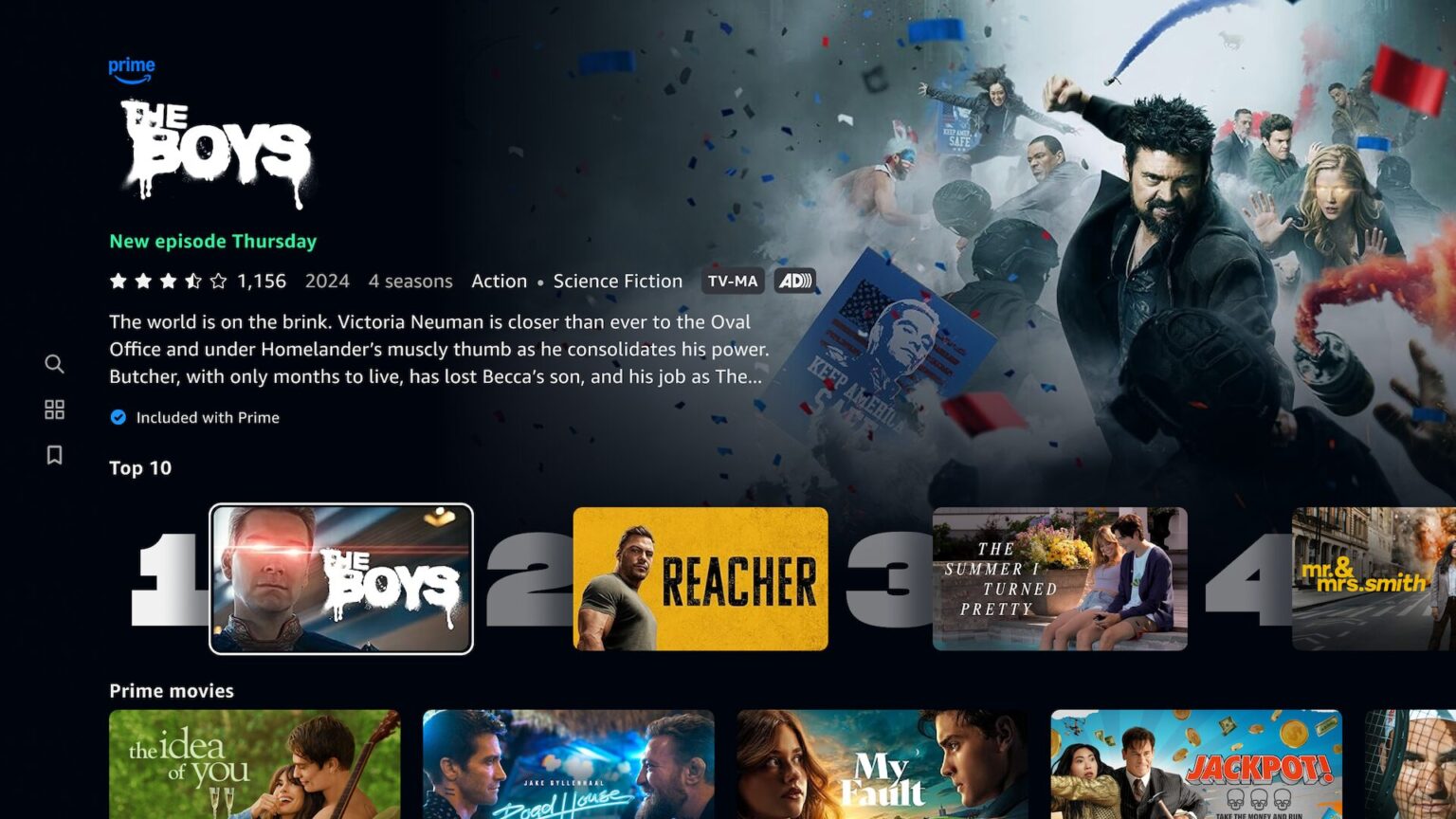 Prime Video streaming interface with The Boys, Reacher, and other July 2025 content