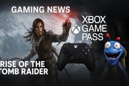 Xbox Game Pass logo featuring Rise of the Tomb Raider and an Alien from High on Life coming in July 2025